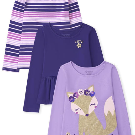 The Children's Place Ensemble de 3 hauts mode à manches longues pour bébés et tout-petits, motif Iris Pop, taille 2T
