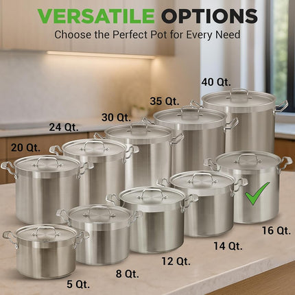 NutriChef-Stainless Steel Stock Pot 14L with Lid, Large Cooking Soup Pot, Heavy Duty Induction Stockpot
