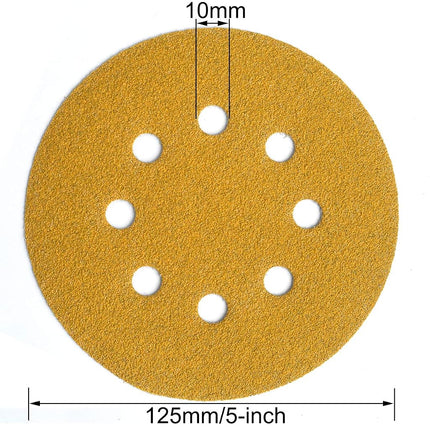Aiyard 5-Inch 8-Hole Hook and Loop Sanding Discs 60-400 Mixed Grit, 50-Pack