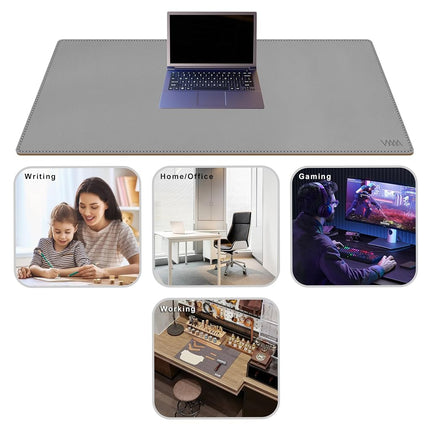 Vyaaa Cork & Leather Desk Mat, 43.3“ x 19.7” Dual Sided Leather Desk Pad, Waterproof Extra Large Desk Mat, Desk Mats on top of Desks for Home or Office (Grey)