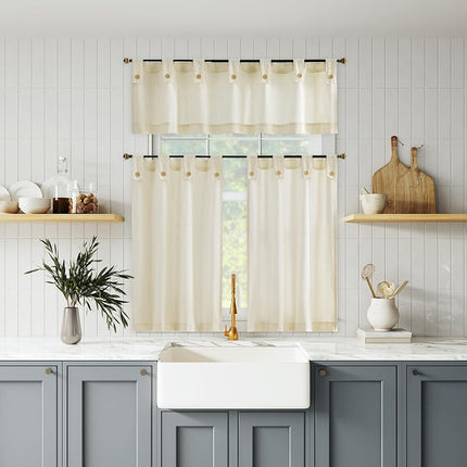 Archaeo Cotton Blend Button Tab Top Cafe Curtains, Valance, 54" x 14, Cream