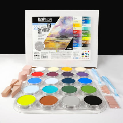 PanPastel SKY, LAND AND SEA PAINT KIT - The Darlow 20 Colors Kit, Includes Palette Tray with Lid and Safft Tools