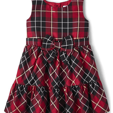 The Children's Place Baby Girls' One Size and Toddler Sleeveless Holiday Dressy Dress, Red Plaid, 12-18 Months