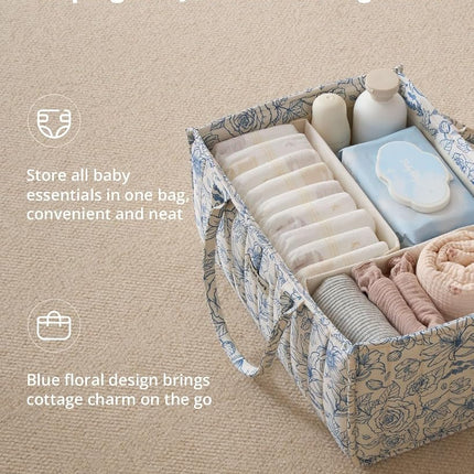 Blissful Diary Baby Diaper Caddy Organizer, Stylish Storage Basket for Newborn Essentials and Diaper Station, Baby Shower and Registry Must-Have, Blue Rose