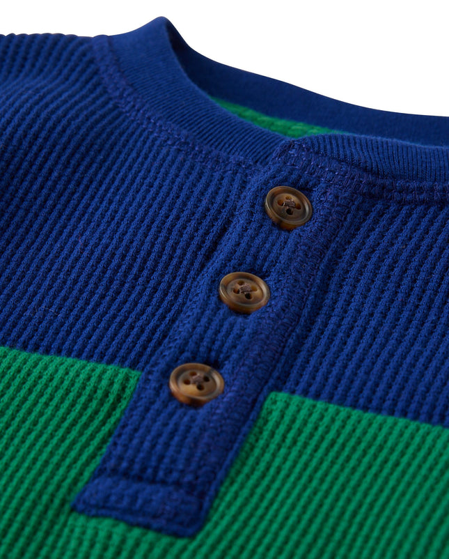 Camisa Henley de manga larga para niños y bebés Gymboree, bloques de color azul renovado, 12-18 meses