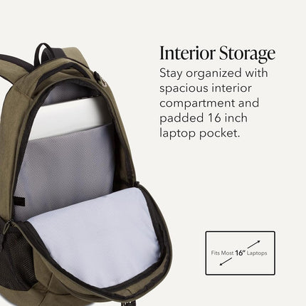 SWISSGEAR Cecil Laptop Backpack Fits up to 16-Inch Laptop, Daypack for Travel and Work, Olive, 18-Inch