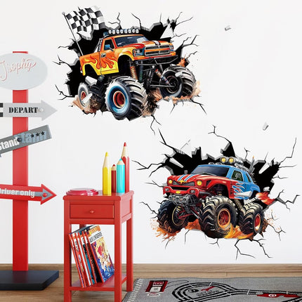 decalmile 2 Large 3D Racing Cars Wall Decals Truck