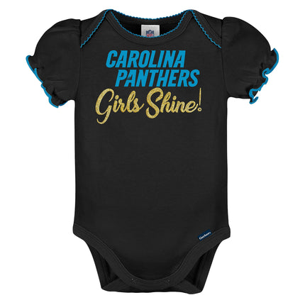 Paquete de 3 bodys de manga corta NFL Carolina Panthers, negros, 6-12M