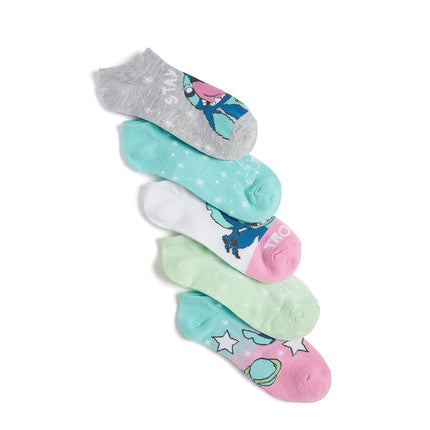 Disney Women's Lilo & Stitch 5 Pack No Show Socks, Assorted Blue Pastel, 9-11