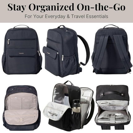 Baggallini Women's Backpack-11x15.5" Lightweight Water-Repellent Nylon Travel Bag W/Padded Sleeve & RFID Everyday Laptop Backpack, French Navy, One Size