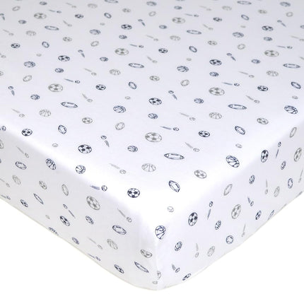 Sábana bajera de jersey de algodón 100 % estampado de American Baby Company para cuna estándar y colchones para niños pequeños, deportes azul marino/gris, para niños y niñas, 52x28x9 pulgadas (paquete de 1)