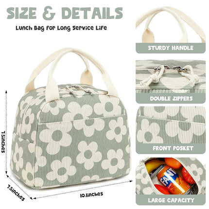 Bluboon Lunch Bag for Women Men Cute Corduroy Lunch Tote Bags Reusable Insulated Lunch Box Large Capacity Reusable Insulated Cooler for Work Picnic or Travel