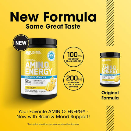 OPTIMUM NUTRITION Amino Energy + Électrolytes en Poudre, Saveur Ananas, 285g, 30 Portions