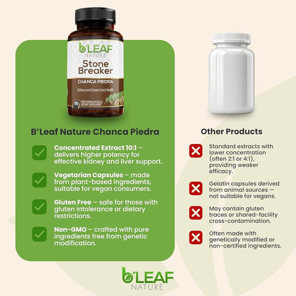 Stone Breaker Chanca Piedra Extract 1000mg - Urinary Tract and Gallbladder Support - 100 Vegetarian Capsules by B’Leaf Nature