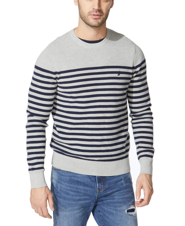 Nautica Men's Stripe Knit Crewneck Sweater, Grey H
