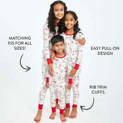 HonestBaby Family Matching Holiday Pajamas Organic Cotton for Men, Women, Kids, Toddlers, Baby Boys, Girls, Unisex Pets, Moose & Mugs, Large