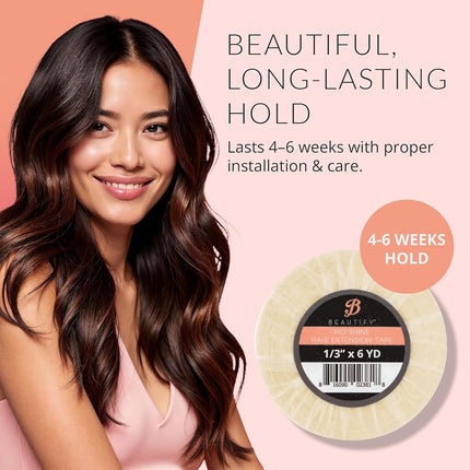 Walker Tape Beautify No-Shine Hair Extension Tape Roll 1/3" x 6 Yards, Hypoallergenic Double Sided Tape for Tape in Hair Extensions Human Hair, Long Lasting No-Shine Extension Tape for Secure Bonding
