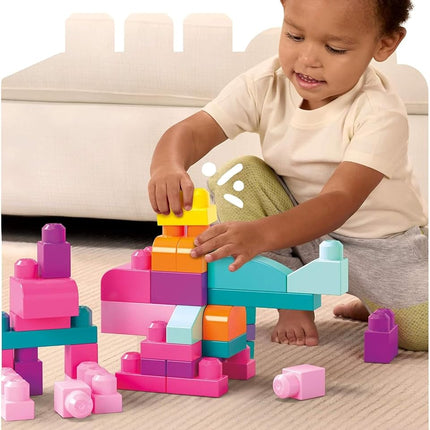 MEGA BLOKS Fisher-Price Toddler Block Toys, Big Building Bag with 80 Pieces and Storage Bag, Pink, Gift Ideas for Kids Age 1+ Years, DCH62