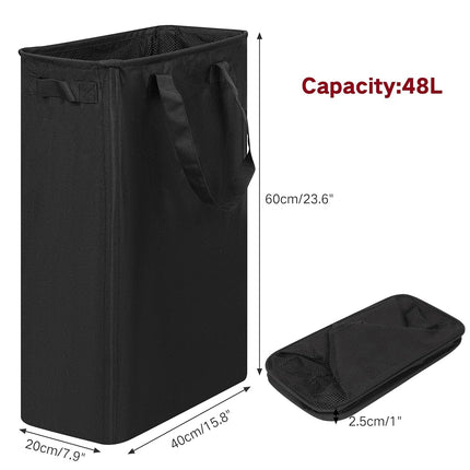 efluky Slim Laundry Basket, Narrow Laundry Hamper with Handles, Collapsible Dirty Clothes Hamper, Tall Laundry Bin for Laundry Room, Dorm and Bedroom, 12.7 Gallons(48L) Black