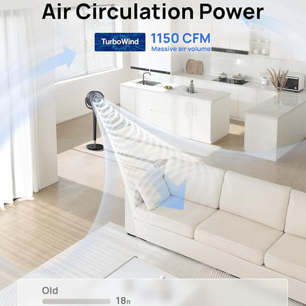 DREO Fan for Bedroom, 120� Oscillating Standing Fan, Quiet Floor Fan with DC Motor, 80ft Pedestal Fan for Room, 8 Speeds, 3 modes, 23dB, 120� Manual Vertical, 35-40" Adjustable Height, 8H Timer, Black