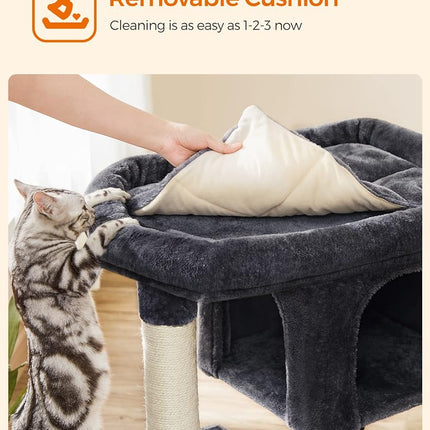 Feandrea Cat Tree Tower, 84 cm, L, Condo for Large Cats up to 16 lb, Large Perch, 2 Caves, Scratching Post, Smoky Gray UPCT61G