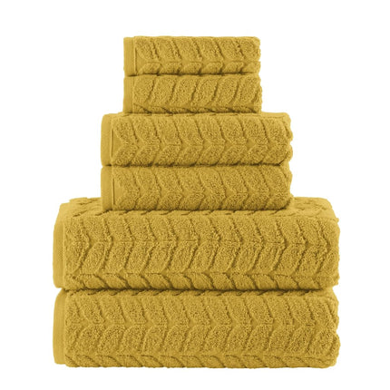 Elegant Comfort Luxury 6-Piece 100% Turkish Cotton Jacquard Braided Textured Premium Hotel Quality Towel Set– Soft and Absorbent, Includes 2 Bath Towels, 2 Hand Towels and 2 Washcloths, Amber Gold