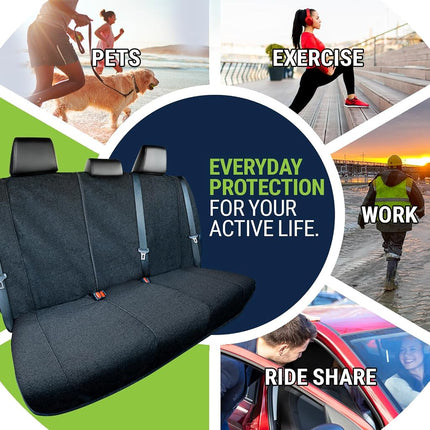 Season Guard Back Seat Towel Seat Cover for Cars; Great for After Gym Workouts, Dogs, Kids, and Outdoor Activities; Universal Fit for Cars SUVs Vans Trucks Rear Seats, EZ fit, Non Slip Grip, Black