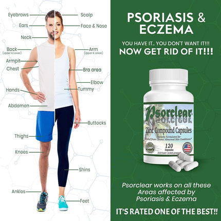 PSORCLEAR-For Psoriasis & Eczema Relief | A Proven Effective and All-Natural Product for Relief of Psoriasis Eczema and Rosacea That Works (120 Count Bottle)-Rated One of the Best!