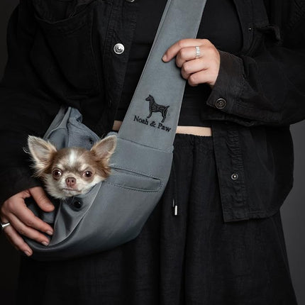 Noah & Paw Dog Sling Carrier for Small Dogs 3-10lb, Dog Sling for Small Dogs and Cats, Dog Carrier with Adjustable Padded Strap, Premium Twill, Lined with Fur, Double Safety Feature, Machine Washable