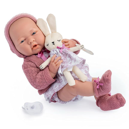 JC TOYS - La Newborn Baby Doll, 38 cm, Soft Vinyl, Royal Collection, Clothes with Toile de Jouy Pattern, Pacifier and Plush Toy, Girl, Pink, Designed in Spain by Berenguer, 2 years