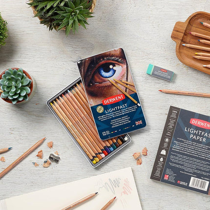 Derwent Lightfast Pencils Set Of 12 In Tin, 4mm Round Core, Premium Core Strength, Creamy Texture, Ideal For Fine Art Drawing & Colouring, Professional Quality, 2302719