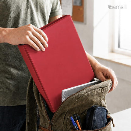 Samsill 2 Inch 3 Ring Binders, Made in USA, Economy Round Ring, Clear View Cover, 425 Sheet Capacity - for School, Home, Office - Red, 4 Pack