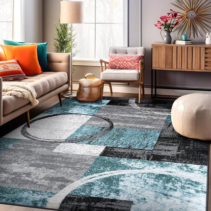 Rugshop Contemporary Circle Design Area Rug, Fade-Resistant Carpet for Living Room, Dining Room, or Home Office, Gray, 6'6" x 9'