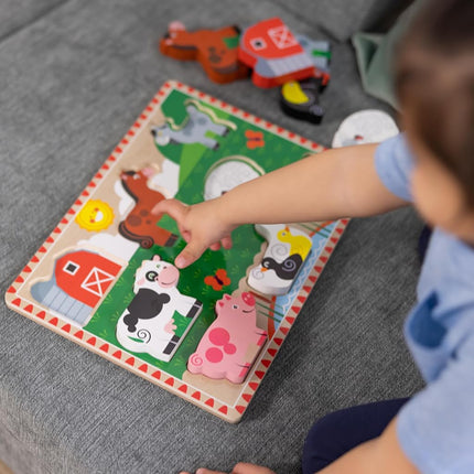 Melissa & Doug Farm Wooden Chunky Puzzle (8 pcs) Farm Animal Toys For Kids, Wooden Puzzles For Toddlers Ages 2+ - FSC Certified