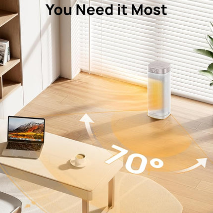DREO Space Heaters for Indoor Use, 16" PTC Ceramic Heater with Thermostat, 1500W Quiet Portable Electric Heater for Bedroom Home Office with Remote, 70° Oscillation, Overheat Protection, 12H Timer
