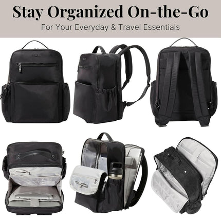 Baggallini Women's Tribeca Expandable Laptop Backpack, Black Twill