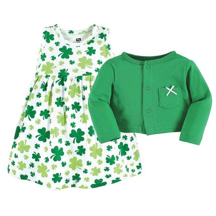 Ensemble Robe et Cardigan en Coton Bébé Fille Hudson Baby, Trèfles, 18-24 Mois