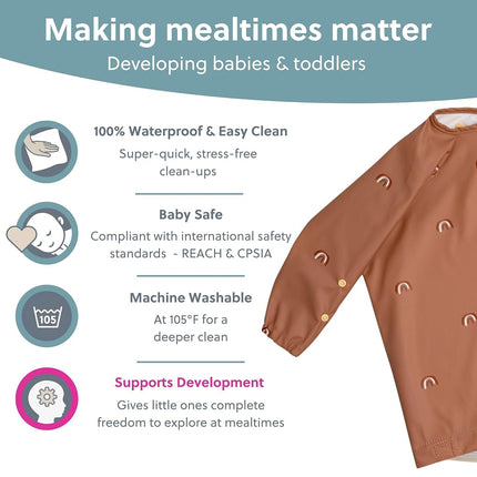 BIBaDO Long Sleeve Waterproof Baby Bib, Chasing Rainbows, 6–36 Months
