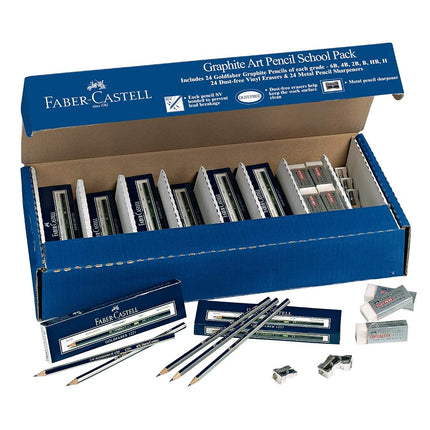 Faber-Castell Graphite Art Pencil School Pack - 144 Graphite Pencils - 24 Sharpeners - 24 Erasers