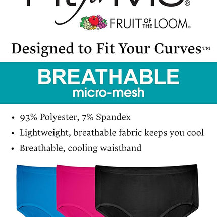 Fruit of the Loom Women's Fit for Me Breathable Micro-Mesh Multi Pack Underwear, Assorted Micromesh Brief (6 Pack), 16