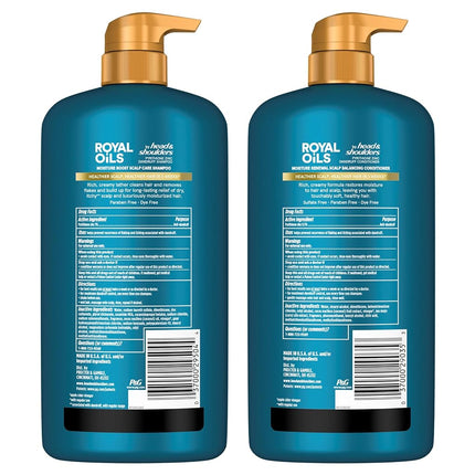 (NEW with Pump) - Head & Shoulders Royal Oils Dandruff Shampoo & Conditioner Set with Coconut Oil and Apple Cider Vinegar, Curly Hair Products, 929ml Each