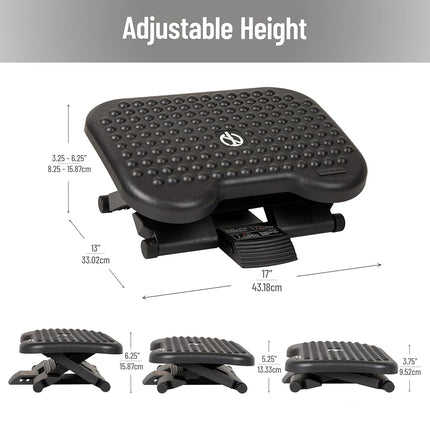 Repose-pieds Mind Reader, sous le bureau au travail, ergonomique, réglable en hauteur, bureau, plastique, 43,2 cm (L) x 33 cm (l) x 15,9 cm (H), noir