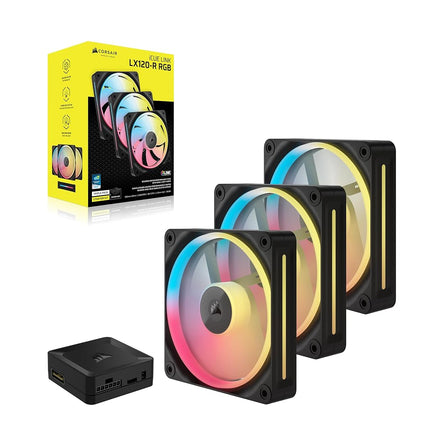 Corsair iCUE LINK LX120-R RGB 120mm PWM Reverse Fans – Triple Fan Kit – Low-Noise, Magnetic Dome Bearing, Dual Light Loops, QuikTurn™ Screws, Zero RPM Mode – Black