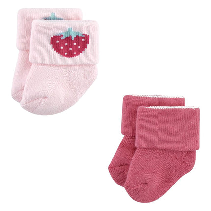 Hudson Baby Calcetines de Felpa y Algodón Rico para Recién Nacidas, Fresa, Paquete de 12, 6-12 Meses