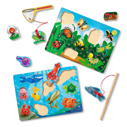 Juego de rompecabezas magnéticos de madera Melissa & Doug: Pesca y caza de insectos