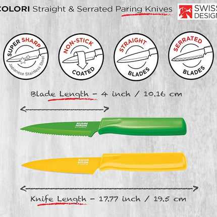 Kuhn Rikon 4-Inch Nonstick Colori Paring Knife, Set of 2