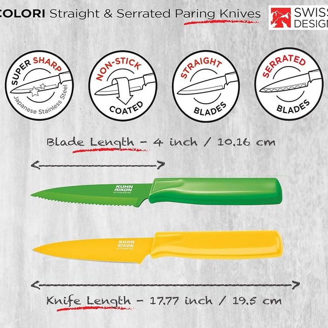 Kuhn Rikon 4-Inch Nonstick Colori Paring Knife, Set of 2