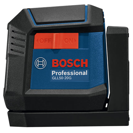 BOSCH GLL50-20G Láser autonivelante de líneas cruzadas con rayo verde de 50 pies, incluye soporte magnético integrado, 2 baterías AA y bolsa suave