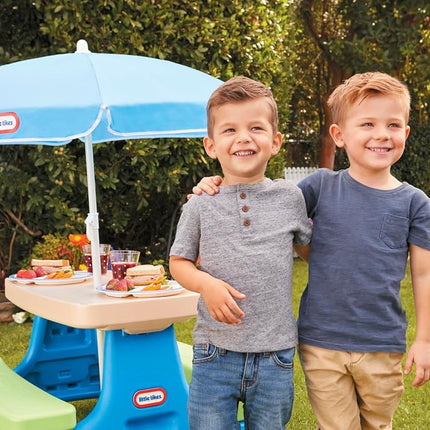 Little Tikes Easy Store Junior Picnic Table with Umbrella, Blue/Green by Little Tikes
