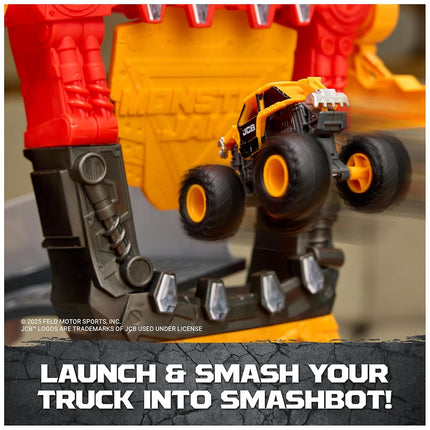 Monster Jam Smash & Bash SmashBot Playset with Launcher, Exclusive 1:64 Scale Monster Truck, 15-Inch Repairable Robot, Kids Toys for Boy and Girls Age 3 and up